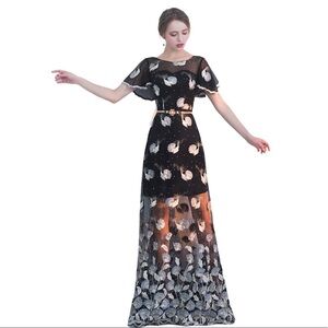 Metisu embroidered beaded flutter sleeve dress medium NWT